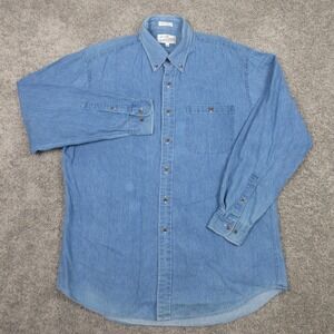 Vintage Sears Roebuck Shirt Mens L 16.5 34/35 Blue Denim Workwear Fade Button Up